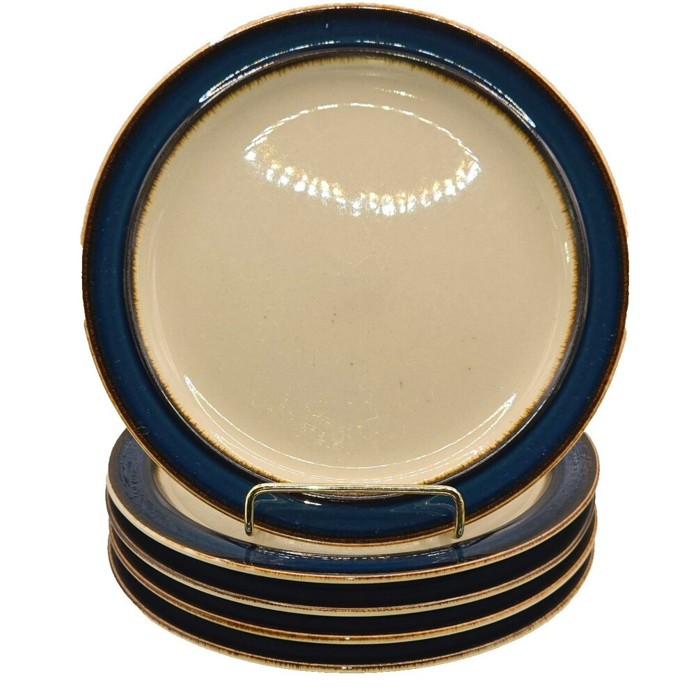 5-Vintage Rainbow Stoneware JAPAN Mariana #652 Blue & Tan 7.5" Salad Plates